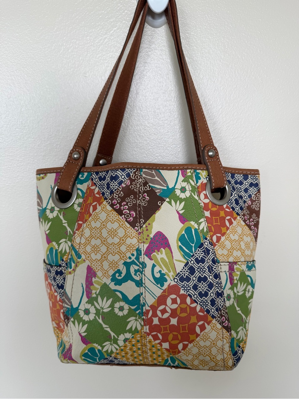 FOSSIL Colorful Floral Patchwork Vintage Hobo Shoulder Tote Bag